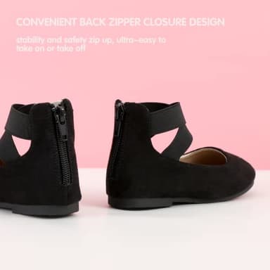 Hehainom Girls Dress Shoes Toddler Little Kids Gracy Ballet Mary Jane Ballerina Flats with Elastic Ankle Strap Black Suede - Image 3