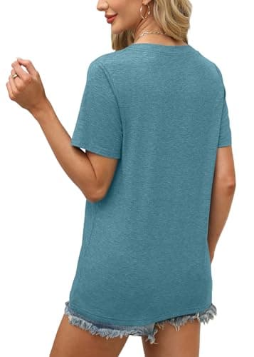 WEESO Blouses for Women Dressy Casual Summer Tops 2025 Shorts Sleeve V Neck T Shirts Business Casual Outfits Spring Clothes Loose Fit Soft Tee Shirts Green L - Image 5