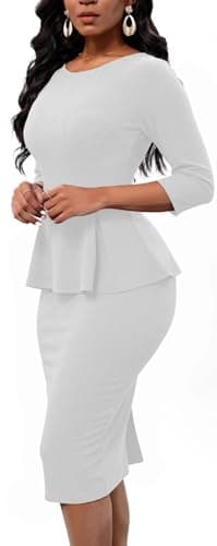 Church Dress for Womens Back Zipped Work Office Business Party Bodycon Pencil Dress White XXX-Large - Image 2