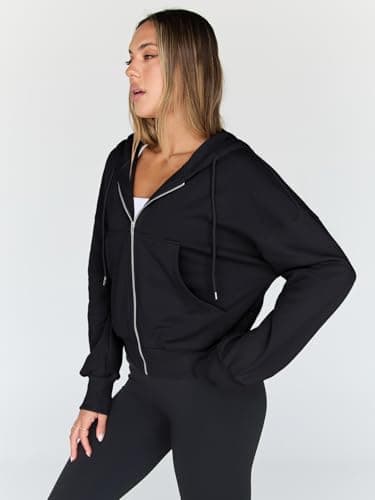 Trendy Queen Hoodies for Women Full Zip Up Cropped Sweatshirts Jackets Casual Comfy Gym Tops Fall Outfits Winter Clothes 2025 Cute Y2k Fleece Sweaters Teen Girls Pullover Black M - Image 3