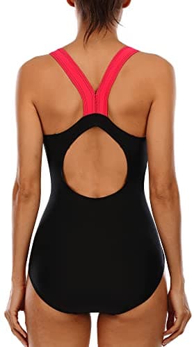 beautyin Women Sport Racing Bathing Suit Trainning Swimsuit One Piece Swimwear S Black and Red - Image 2