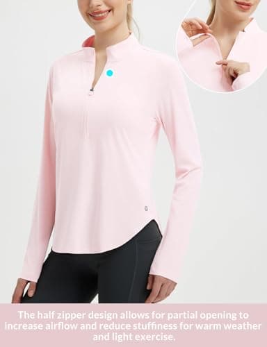 baleaf Women's Sun Shirts UPF50+ Half 1/4 Zip Shirt Rash Guard Long Sleeves SPF Lightweight Clothing UV Protection Hiking Top Light Pink L - Image 4