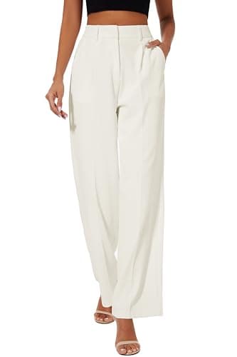 FUNYYZO Women Suit Pants Wide Leg Pants High Elastic Waisted in The Back Business Work Trousers Long Straight White - Image 1