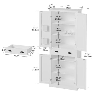 IRONCK Kitchen Pantry Storage Cabinet 72.6" H x 24" W, with Barn Doors, Drawer, 4 Adjustable Shelves, Freestanding Cupboard, Laundry, White - Image 3