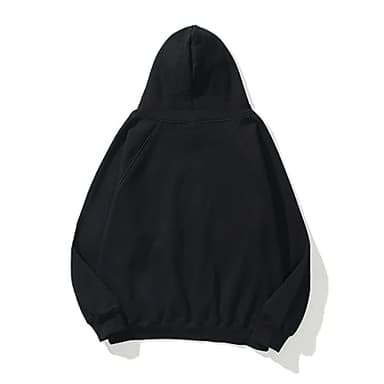 Lauweion Women Solid Basic Fleece Letter Loose Hoodie Sweatshirt Long Sleeve Kangaroo Pocket Drop Shoulder Pullovers Top (Large, Black) - Image 2