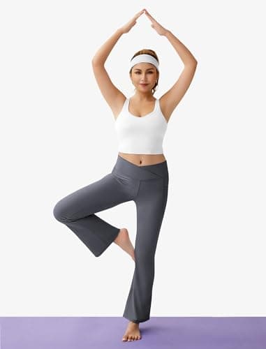 COPYLEAF Women's Flare Yoga Pants with Pockets-V Crossover High Waisted Bootcut Yoga Leggings-Flare Bell Bottom Workout Gym Leggings Gray - Image 2