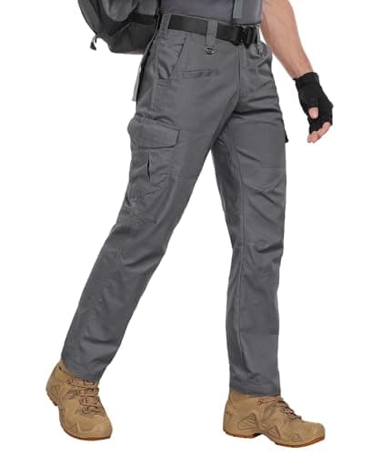 Zoofly Mens Hiking Pants with Pockets Water Proof Cargo Work Pants for Men Ripstop Army Cargo Pants Elastic Waist Grey 32W*32L - Image 1