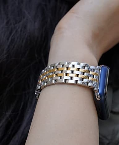 Seven-link Watch Bands for Apple Watch 10,Se,9,8,7,6,5,4,3,2,1 for Women, Dressy Stainless Steel Metal Band for Apple Watch 40mm 41mm 42mm 38mm for iWatch, Two-Tone Silver/Gold - Image 4