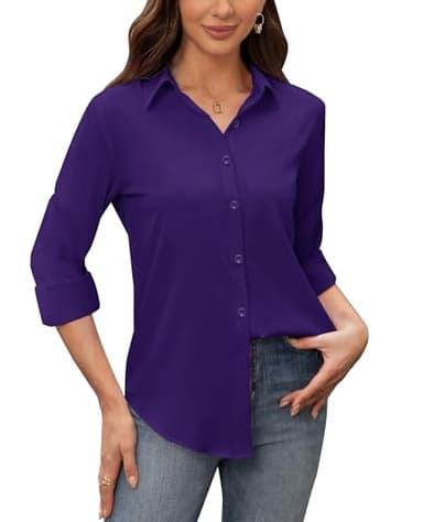siliteelon Womens Button Down Shirt Wrinkle Free Dress Shirts Purple Slim Fitted Long Sleeve for Women Casual Work Business Button Up Blouse Shirts Server - Image 7