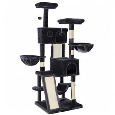 SHA CERLIN 65in Larger Cat Tree Tower Condo for Indoor Kitties/Multi-Level Furniture Activity Center with Wide Base/Cozy Plush Cat Perches/Baskets/Sisal Scratching Posts and Hammock/Dark Grey - Image 10