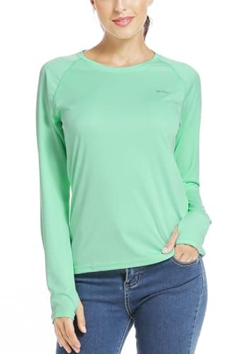 Willit Women's UPF 50+ Sun Protection Shirt Long Sleeve SPF UV Shirt Rash Guard Swim Hiking Fishing Tops Lightweight Light Green L - Image 1