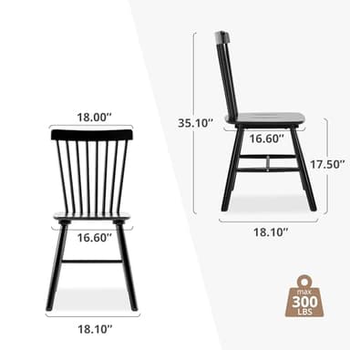 LUE BONA Windsor Dining Chair Set of 4, Spindle Back Wooden Chairs for Kitchen and Dining Room, Restaurant, Cafe, Hotel, Black - Image 2