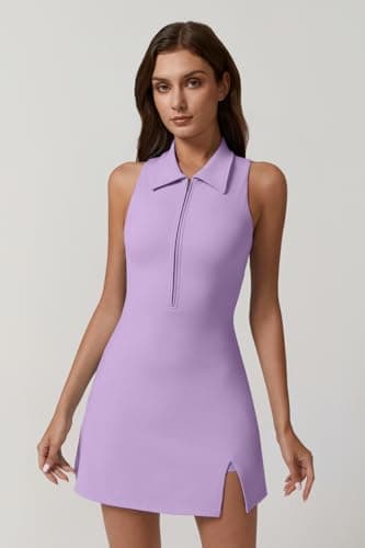 QINSEN Polor Neck Golf Dresses for Women Sleeveless Tennis Dress Build in Shorts with Pocket Purple M - Image 4