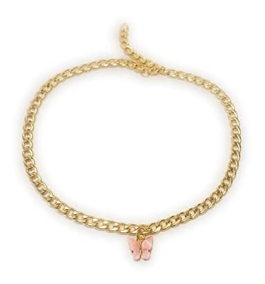 Pink Butterfly Charm Boot Jewelry Bracelet Chain Adjustable Size 16 Inch - Image 5