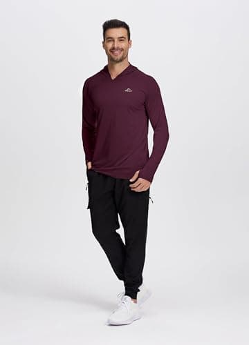 Willit Men's Sun Shirts UPF 50+ Rash Guard Long Sleeve Sun Protection Hoodie SPF UV Fishing Lightweight Athletic Running Heather Wine XXL - Image 5