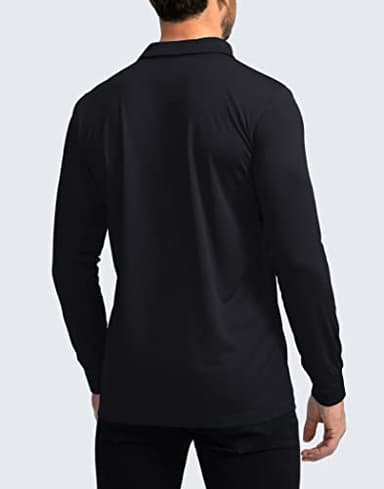Men's Polo Shirt Long Sleeve Golf Shirts Lightweight UPF 50+ Sun Protection Cool Shirts for Men Work Fishing Outdoor(Black, M) - Image 2