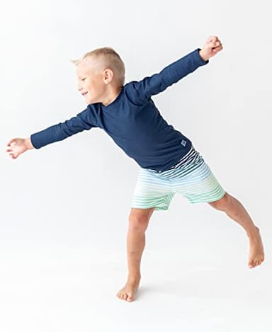 RUGGEDBUTTS Boys UPF50+ Sun Protection Striped Color Block Swim Trunks - Green, 3-6m - Image 3
