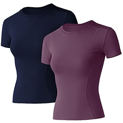 Loovoo Womens Athletic Tops 2 Pack Workout Short-Sleeves Crewneck Compression Seamless Athletic Yoga Tee Gym Shirts - Image 1