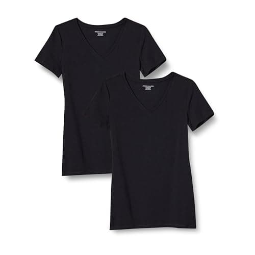 Amazon Essentials Women's Regular-Fit Short-Sleeve V-Neck T-Shirt, Pack of 2, Black, Large - Image 1