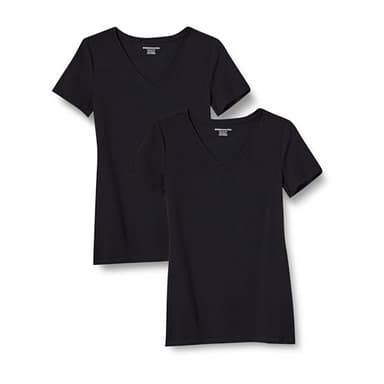Amazon Essentials Women's Regular-Fit Short-Sleeve V-Neck T-Shirt, Pack of 2, Black, Large - Image 1