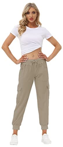 MoFiz Women's Cargo Pants Hiking Joggers Summer Lightweight Quick Dry Athletic Outdoor Sports Sweatpants Travel Casual Button Pockets Khaki XL - Image 5