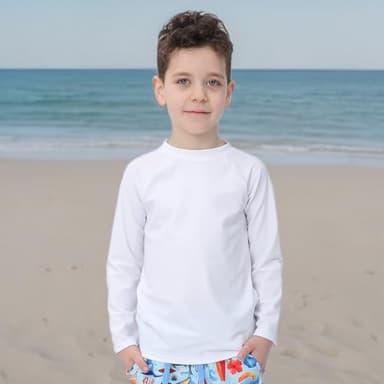 ESTAMICO Baby/Toddler Boys Rash Guard Shirts Long Sleeve Quick Dry Swim Shirt UPF 50+ Rashguard, White 12-18 Months - Image 5