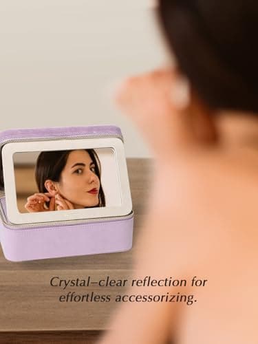 Lumayina Velvet Travel Jewelry Box with Large Mirror, Double-Layer Jewelry Organizer Case for Women and Girls, Portable Storage Case with 6 Anti-Tarnish Bags Gift Ready for Her (Lavender) - Image 7