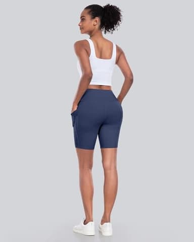 CHRLEISURE Womens Biker Yoga Shorts with Pockets: High Waisted Tummy Control Spandex Workout Athletic Gym Shorts 4 Packs(8'' Black,Gray,Navy,Wine, XL) - Image 5