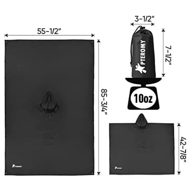 PTEROMY Hooded Rain Poncho for Adult with Pocket, Waterproof Lightweight Unisex Raincoat for Hiking Camping Emergency (Black) - Image 7