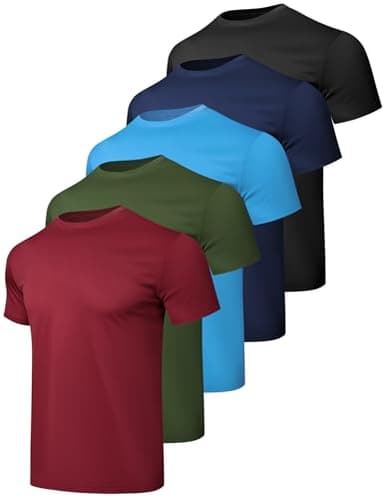 HovSiyla 5 Pack Workout Shirts for Men Athletic Running Gym Quick Dry Short Sleeve Performance Moisture Wicking T Shirt Black/Navy Blue/Azure/Burgundy/Army Green-M - Image 1