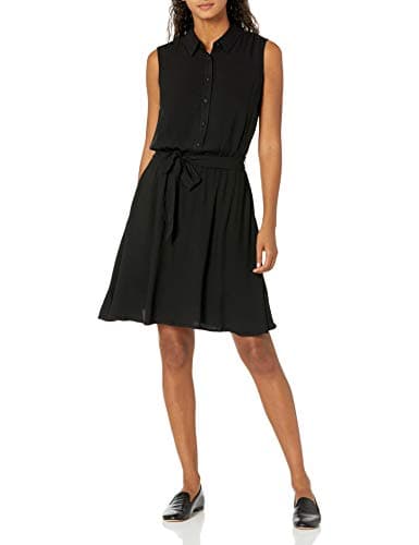 Amazon Essentials Women's Sleeveless Relaxed-Fit Woven Shirt Dress, Black, Large - Image 1