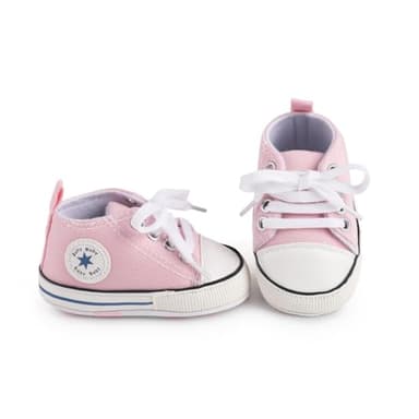 xioqen Unisex Baby Boys Girls Shoes, Newborn Infant Non-Slip Canvas Denim High Top Sneakers, Toddler First Walkers Shoes (01/Light Pink, 6-12 Months - Image 3