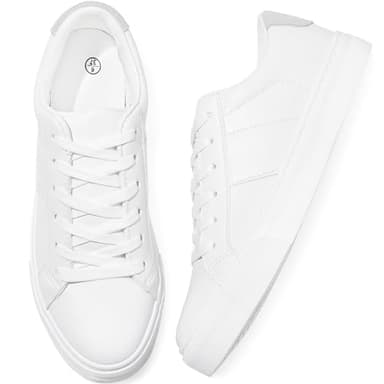Adokoo Women's Fashion Sneakers PU Leather Casual Shoes White Tennis Low Top Shoes Womens Lace Up Sneakers(White,US9) - Image 1