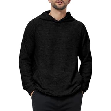 3rd hill Mens Textured Hooded Sweatshirt Long Sleeve Knit Pullover Hoodie Soft Classic Solid Jumper Sweater With Pockets Black - Image 1