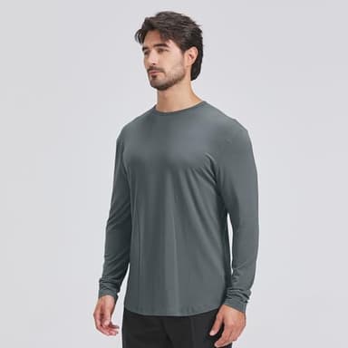 netdraw Men's Ultra Soft Bamboo Viscose T-Shirt Curve Hem Lightweight Cooling Long Sleeve Casual Basic Tee Shirt (Platinum/Oil Grey, Medium) - Image 3