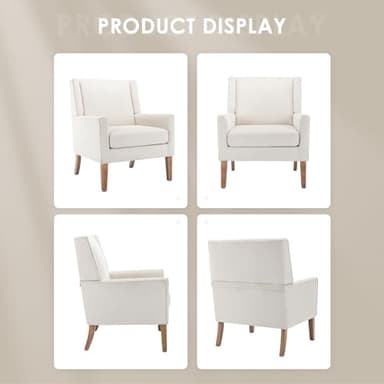 COLAMY Modern Wingback Living Room Chair, Upholstered Fabric Accent Armchair, Single Sofa Chair with Lounge Seat and Wood Legs for Office/Bedroom/Reading Spaces, Beige - Image 9