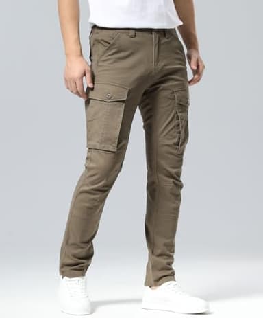 Plaid&Plain Men's and Women's Pacific Blue Cargo Pants - Slim Fit, 3D Shape, Articulated Knees, Stretchy Fabric C804 A-Grey 33WX34L - Image 2