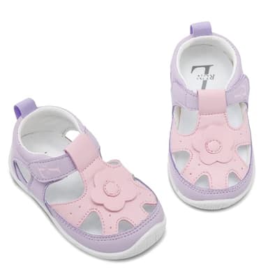 Toddler Sandals Little Girl Dress Shoes Flower Princess Flat Shoes PU Leather Girls Mary Jane Shoes Pink 9.5-10 Toddler - Image 6