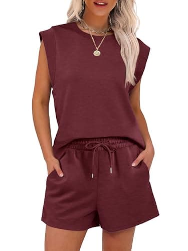 ANRABESS Two Piece Sets for Women 2025 Summer Short Lounge Set Casual Beach Vacation Outfits Spring Sweatsuits Tracksuit Burgundy Medium - Image 1