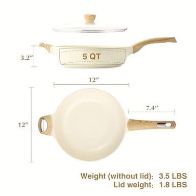 SENSARTE Ceramic Nonstick Frying Pan Skillet with Lid, 12 Inch Large Deep Frying Pan, 5 Qt Saute Pan, Induction Pan, Healthy Non Toxic Cooking Pan with Helper Handle, PFOA PFAS PTFE Free - Image 6