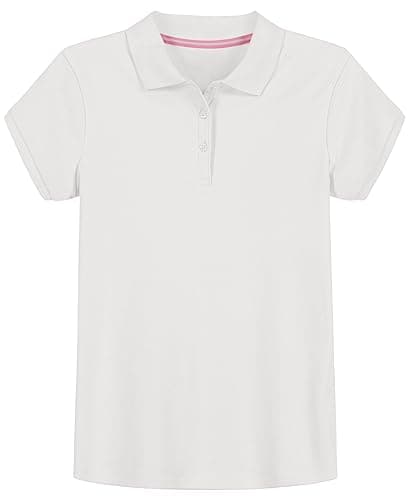 IZOD Big Girls School Uniform Short Sleeve Interlock Polo, White, 16 - Image 1