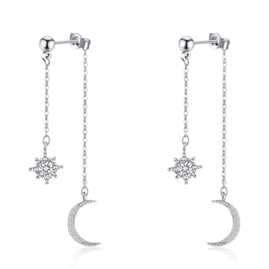 925 Sterling Silver Moon Star Earrings for Women Crescent Dangle with Cubic Zirconia Celestial Jewelry for Wedding - Image 1