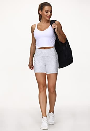 THE GYM PEOPLE High Waist Yoga Shorts for Women Tummy Control Fitness Athletic Workout Running Shorts with Deep Pockets (Medium, Tie Dye White) - Image 5
