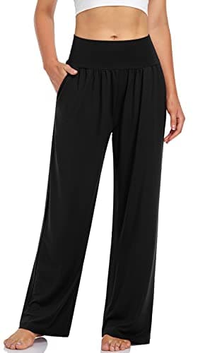 UEU Women's Plus Size High Waist Yoga Sweat Pants Casual Loose Fit Sweatpants Comfy Lounge Wide Leg Athletic Pants with Pockets(Black,XL) - Image 1