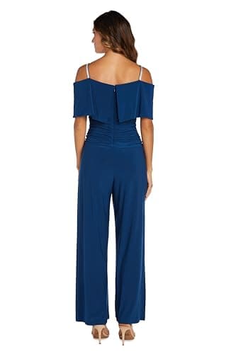 R&M Richards Elegant Off-the-Shoulder Ruched Bodice Jumpsuit W/Rhinestone Straps & Wide Legs - Image 3