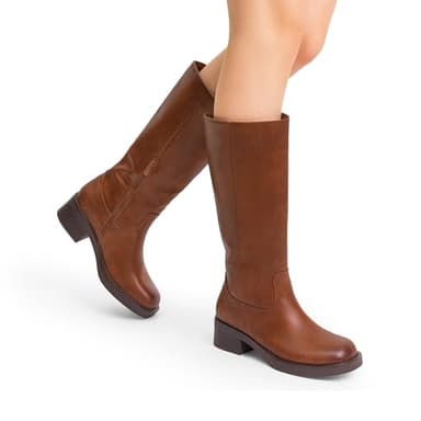 DREAM PAIRS Womens Knee High Boots Square Toe Platform Chunky Block Heel Banana Campus Boots for Women Comfortable Low Heel Side Zipper Womens Riding Tall Boots,Size 8.5,Light Brown,DWUMKB2539 - Image 5