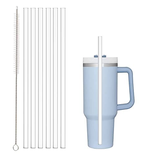 Beonsky Replacement Straw Compatible with Stanley 40 oz 30 oz Cup Tumbler, 6 Pack Reusable Straw with Cleaning Brush, Plastic, Clear - Image 1