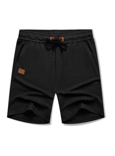 JMIERR Mens Gym Shorts Summer Casual Waffle Stretch Waist Drawstring Shorts Lightweight Basketball Running SweatShorts, L, Black - Image 5