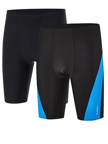 DEVOROPA 2 Pack Boys' Swim Jammers Youth Competitive Swim Team Suit Quick Dry Athletic Swimming Shorts UPF 50+ Black/Black-Blue XS - Image 2