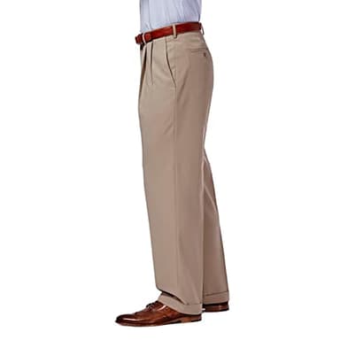 Haggar mens Mynx Gabardine Hidden Expandable Waistband Classic Fit Front Pleated dress pants, Tan, 44W x 32L US - Image 3